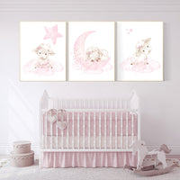 Lamb nursery prints, Sheep nursery decor, Nursery decor girl, nursery wall art sheep, moon and cloud wall art nursery, girl nursery decor