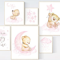 Nursery decor girl, bear nursery decor for girls, nursery decor girl, girl wall art, dream big little one, teddy bear nursery, pink nursery