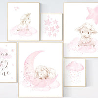 Baby room decor girl, Nursery wall art girl pink, Sheep nursery decor, sheep nursery art, lamb nursery decor, lamb print for nursery, lambs