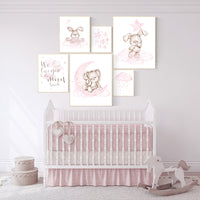 Bunny print for nursery girl, we love you to the moon and back, Nursery wall art girl, Rabbit nursery print, nursery print set girl, pink