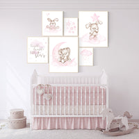 Nursery wall art girl, Rabbit nursery print, Nursery decor girl bunny, nursery print set girl, Bunny wall art, Bunnies nursery print set