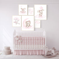 Nursery wall art girl, Rabbit nursery print, Nursery decor girl flower bunny, nursery print set girl, Bunny wall art, Bunnies nursery print