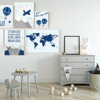 Nursery decor boy adventure, let him sleep for when he wakes he will move mountains, nursery decor boy airplane, world map nursery, navy