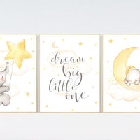 Nursery wall art elephant, Nursery decor neutral, gender neutral, twinkle twinkle little star, yellow nursery, cloud and stars, moon nursery