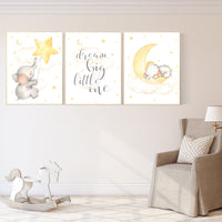 Nursery wall art elephant, Nursery decor neutral, gender neutral, twinkle twinkle little star, yellow nursery, cloud and stars, moon nursery