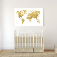 World map print nursery, gold map, baby girl, travel theme nursery wall art, nursery print, gold nursery art, travel theme nursery baby room