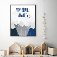 Nursery decor boy mountains adventure, nursery wall art woodland, adventure awaits nursery, nursery decor neutral, baby room decor mountains