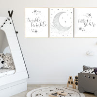 Twinkle twinkle little star, cloud nursery decor, Nursery decor neutral, moon and stars nursery, gray nursery, gender neutral, grey nursery