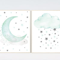 Mint nursery decor, mint green nursery decor, moon and cloud nursery decor, mint green nursery, moon and stars nursery, gender neutral