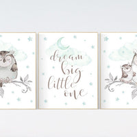 Nursery decor owl, owl nursery art, mint nursery decor, baby room wall art, nursery wall art mint and gray, mint green, gender neutral, owls