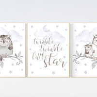 Nursery decor girl purple, Nursery decor owl, lilac nursery, nursery wall art, owl nursery, lavender, twinkle twinkle little star, purple