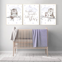 Nursery decor girl purple, Nursery decor owl, lilac nursery, nursery wall art, owl nursery, lavender, twinkle twinkle little star, purple
