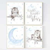 Nursery decor boy owls, owl nursery, nursery wall art boy, owl print nursery, owl print baby, baby nursery decor, baby blue nursery art