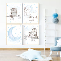 Nursery decor boy owls, owl nursery, nursery wall art boy, owl print nursery, owl print baby, baby nursery decor, baby blue nursery art