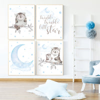 Nursery decor boy owls, owl nursery, nursery wall art boy, owl print nursery, owl print baby, baby nursery decor, baby blue nursery art