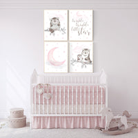 Nursery decor girl owl, Owl print for nursery, twinkle twinkle little star, owl nursery decor, pink and gray, nursery ideas, pink nursery