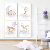 Nursery decor girl purple, woodland nursery, lilac, elephant, bear, giraffe, bunny, animal nursery, lilac nursery, animal nursery prints