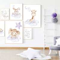 Nursery decor girl woodland, elephant, giraffe, bunny, bear, nursery decor girl purple, lilac nursery decor, purple nursery, girl nursery