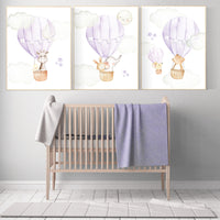 Nursery decor girl lavender, hot air balloon nursery purple, hot air balloon nursery animal, lilac nursery, elephant, giraffe, bear, bunny