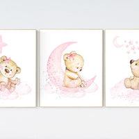 Nursery decor bear, bear nursery decor for girls, nursery decor girl, girl nursery decor, nursery wall art girl teddy bear print for nursery
