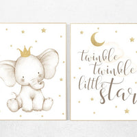 Nursery decor girl gold, Elephant nursery decor, gold nursery, girl nursery art, baby room wall art, twinkle twinkle little star nursery