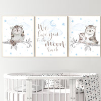 Nursery decor boy owls, owl nursery, nursery wall art boy, owl print nursery, owl print baby, baby nursery decor, baby room decor boy