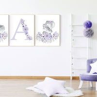 Purple nursery, Boho baby room, nursery wall art elephant, nursery decor girl, nursery decor girl floral, lilac nursery decor, lavender