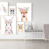 Woodland animals nursery, woodland nursery decor girl, animal prints for nursery girl, bunny print for girls nursery, Woodland Nursery Art