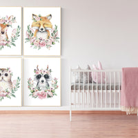 Nursery decor girl woodland, nursery decor floral, boho nursery, baby room decor animals, nursery decor girl floral, girl room decor, gift