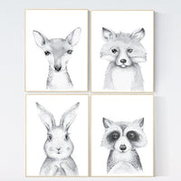 Nursery decor boy Woodland, Baby Animal Nursery Art, Woodland Nursery Decor, Nursery Art, Nursery Prints Nursery Wall Art , black and white