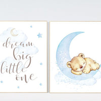 Nursery wall art bear, boy nursery decor animals, nursery decor woodland, nursery prints boy, boys room, dream big little one teddy bear