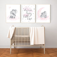 Elephant nursery, nursery wall art elephant, nursery decor girl, dream big little one, pink nursery, baby room decor girl, nursery prints