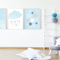 Baby boy nursery decor, Blue gray nursery, Twinkle Twinkle Little Star, moon nursery art, boys room wall art, baby room prints, set of 3