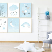 Boy nursery prints, blue nursery decor, twinkle twinkle little star, blue gray Nursery decor boy, moon and cloud, Star nursery, Moon nursery