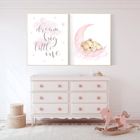 Nursery wall art bear, girl nursery decor animals, nursery decor woodland, nursery prints girl, girls room, dream big little one teddy bear