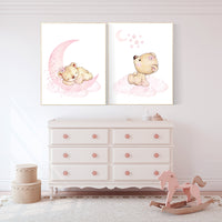 Pink girl room print, Nursery wall art bear, girl nursery decor animals, baby girl room, dream big little one teddy bear nursery art