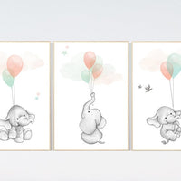 Mint and coral nursery, Nursery decor animals, neutral nursery, coral nursery, elephant nursery, mint nursery, gender neutral, mint coral