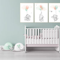 Mint and coral nursery, Nursery decor animals, neutral nursery, coral nursery, elephant nursery, mint nursery, gender neutral, mint coral