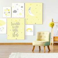 Nursery decor girl yellow, yellow gray nursery wall art, moon cloud star, baby room decor for twin, moon nursery decor, yellow nursery