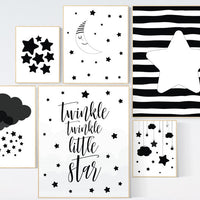 Black and white nursery prints, baby room decor gender neutral, Nursery wall art black and white, cloud and stars, black white nursery art