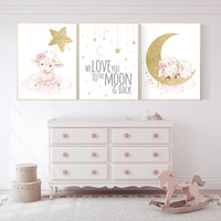 Nursery decor girl, Pink gold nursery decor, Sheep nursery decor, lambs, we love you to the moon and back, nursery wall art, moon cloud star