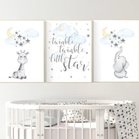 Nursery decor elephant, twinkle twinkle little star, nursery decor elephant, giraffe, Nursery decor neutral, moon and stars, gender neutral