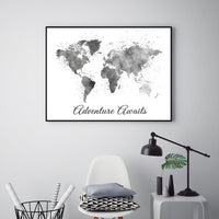 World Map nursery decor, nursery wall art, Adventure awaits, black and white nursery, gray nursery decor, neutral nursery, gender neutral