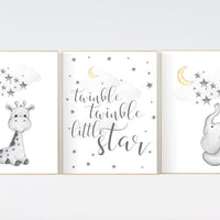 Nursery decor elephant, twinkle twinkle little star, nursery decor elephant, giraffe, Nursery decor neutral, moon and stars, gender neutral