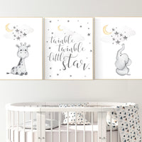 Nursery decor elephant, twinkle twinkle little star, nursery decor elephant, giraffe, Nursery decor neutral, moon and stars, gender neutral