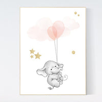 Nursery decor girl blush and grey and gold, Nursery decor elephant, girls room decor, blush pink wall art, blush pink decor, blush gold