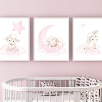 Lamb nursery decor, Sheep nursery decor, Nursery decor girl, nursery wall art sheep, moon and cloud wall art nursery, girl nursery decor