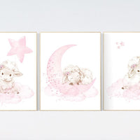 Lamb nursery prints, Sheep nursery decor, Nursery decor girl, nursery wall art sheep, moon and cloud wall art nursery, girl nursery decor