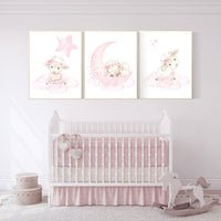 Lamb wall art nursery, Sheep print nursery, Nursery decor girl, sheep nursery, lambs, nursery wall art sheep, moon and cloud, girl nursery