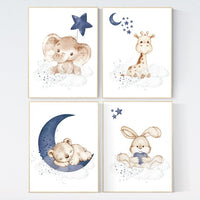 Animal nursery, Nursery decor boy elephant, bunny nursery art, navy blue, bear nursery, giraffe baby room wall art, boy room, navy gray grey